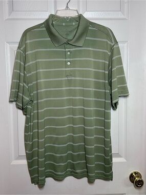 Golden Bear Men's Performance Polo Shirt Green White Striped Golf Short Sleeve